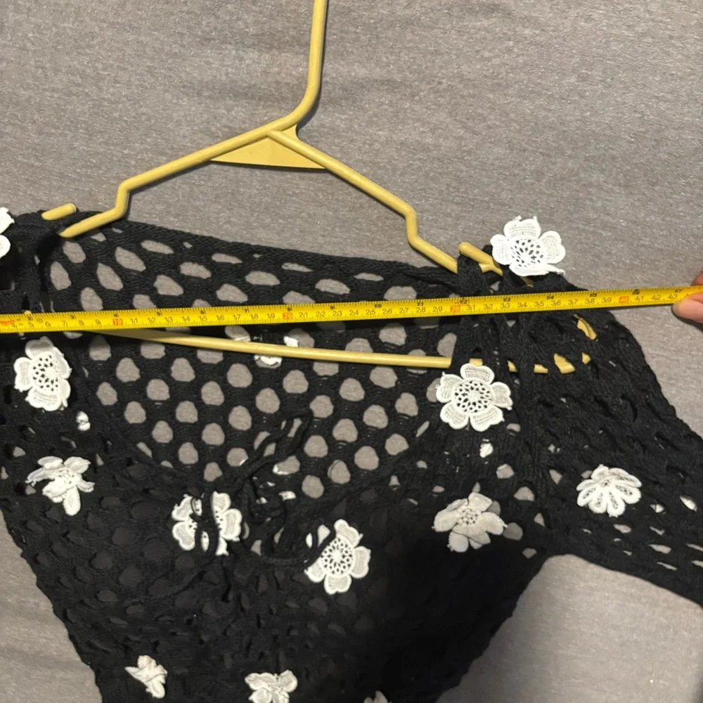 Black and White Floral Crochet Top